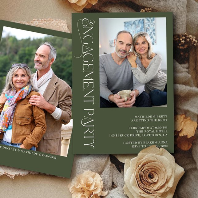 Elegant Forest Grönt 2 Photo Förlovningsfest Inbjudningar (Engagement Photo Invitation from the Engagement Party Invitations collection by Darling & May)