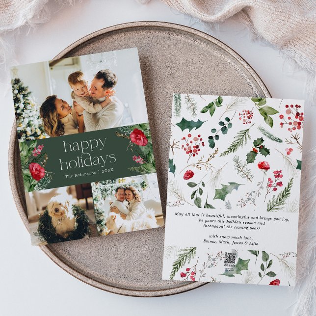 Elegant Forest Grönt Botaniskt skogsbruk 3 Foto Julkort (Skapare uppladdad)