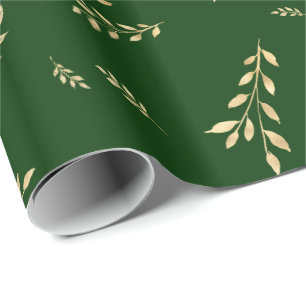 Elegant Forest Grönt Gold Foil Löv Presentpapper