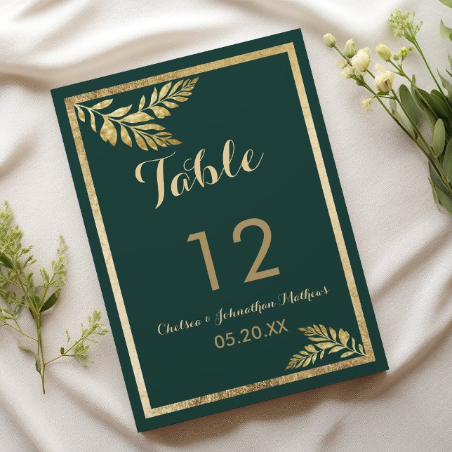 Elegant Forest grönt golden löv Bordsnummer  (Elegant forest green golden leaf Table Numbers)