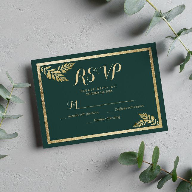 Elegant Forest grönt golden löv OSA (Elegant forest green golden leaf RSVP)