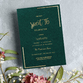 Elegant Forest grönt guld blommigt snöre Sweet 16 Inbjudningar
