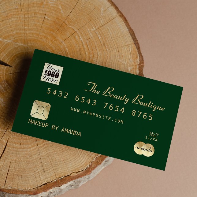 Elegant Forest Grönt Guld Luxury Kredit Card Logot Visitkort (Elegant Forest Green Gold Luxury Credit Card Logo)