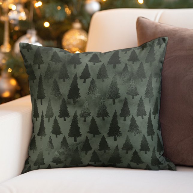Elegant Forest Grönt-Helgdag Träd Kudde (Elegant green Christmas tree decorator pillow)