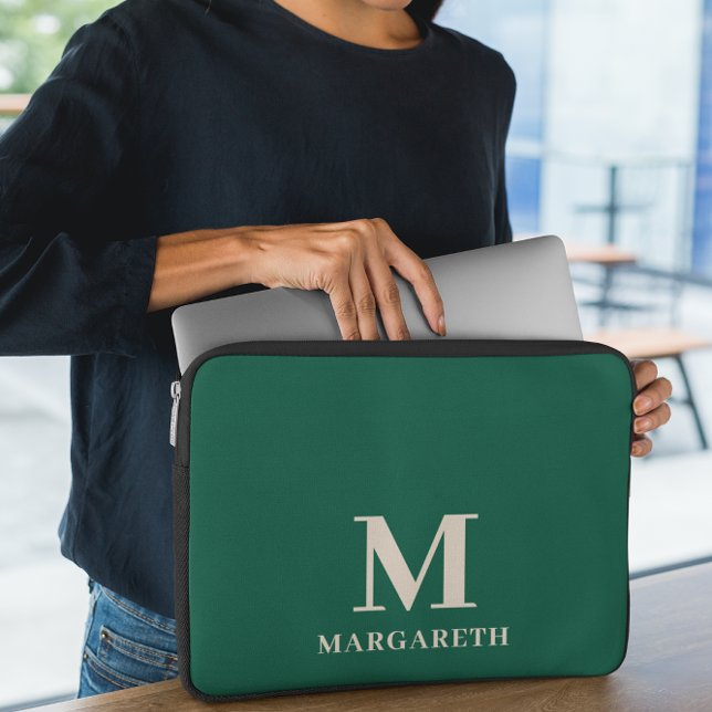 Elegant Forest Grönt Monogram Laptop sleeve (Skapare uppladdad)