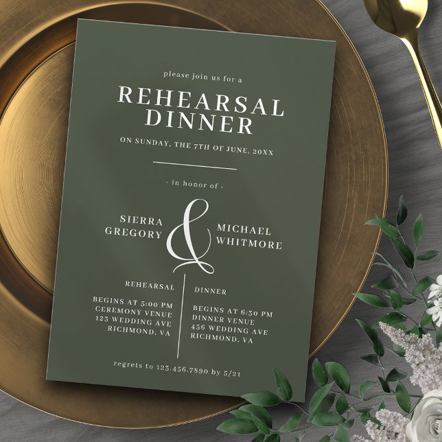Elegant Forest Grönt Moss Forme Rehearsal Middag Inbjudningar (Skapare uppladdad)