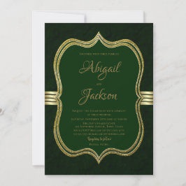 Elegant Forest Grönt och Guld Bröllop Inbjudningar