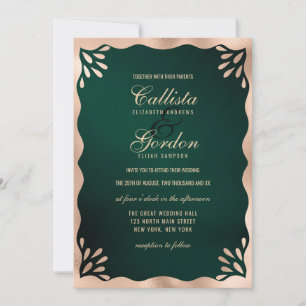 Elegant Forest Guld Metallic Vågigt Gräns Bröllop Inbjudningar