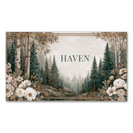 Elegant Forest Landscape White Peony Gold Frame Magnetiska Visitkort