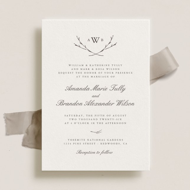 Elegant Forest Monogram-Bröllopsinbjudningar Inbjudningar (Skapare uppladdad)