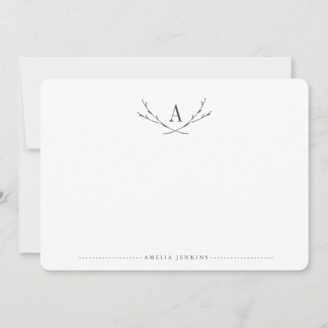 Elegant Forest Monogram Stationery Flat Cards Anteckningskort (Framsida)