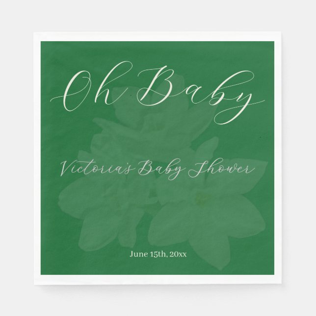 Elegant Forest & Sage Green "Oh Baby" Name Shower  Pappersservett (Framsidan)