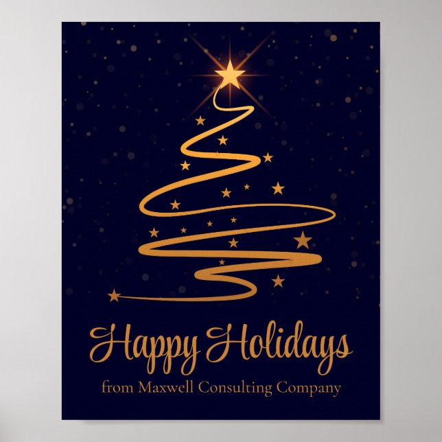 Elegant Företag Glad Jul Naviblå Guld Poster (Framsidan)