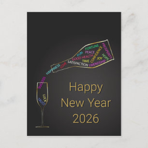 Elegant företagsnyår 2026 Motivation Flaska Helg Vykort