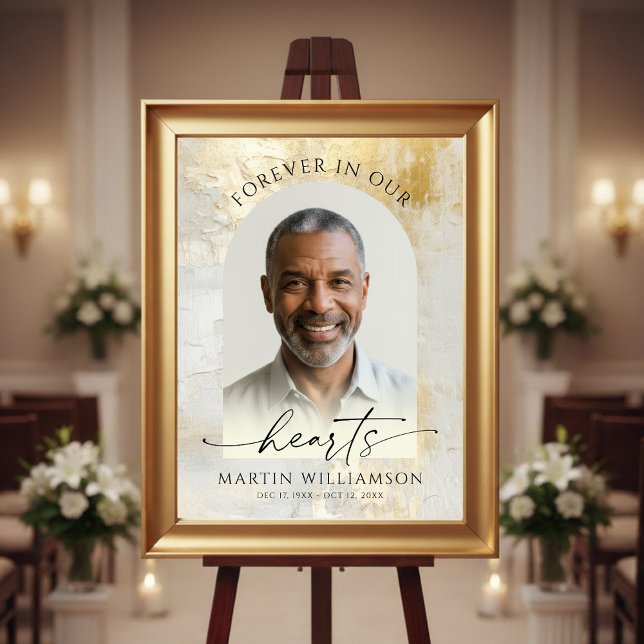 Elegant Forever Hearts Photo Script Gold Funeral Poster (Skapare uppladdad)