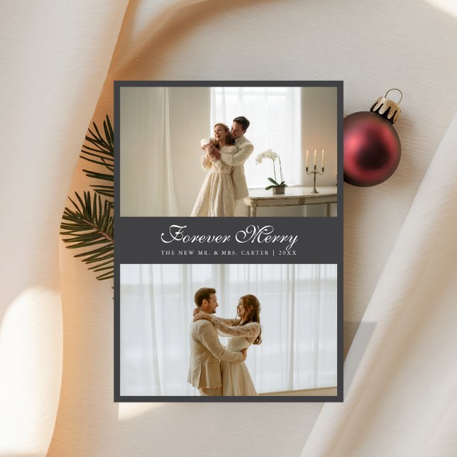 Elegant Forever Merry Newlywed Photo Holiday Card Julkort (Skapare uppladdad)