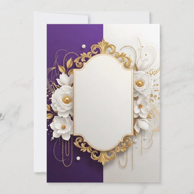 Elegant förgylld utsmyckad ram med vita blommor tack kort (Framsida)