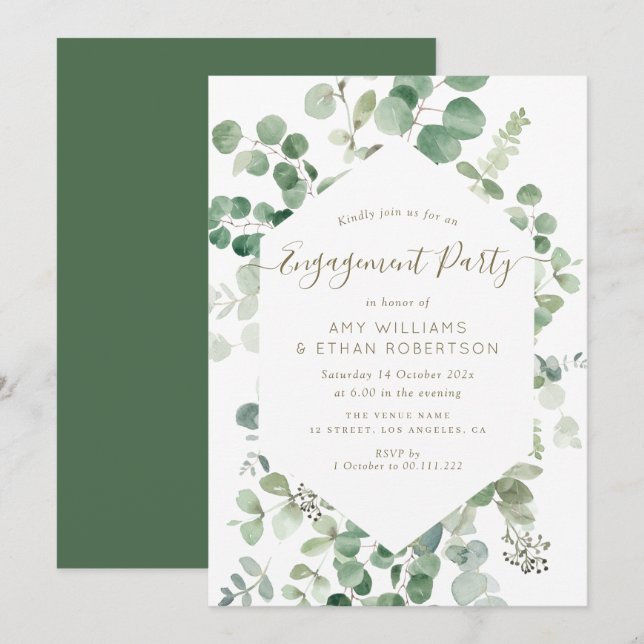 elegant förlovningsfest av eucalyptus inbjudningar (Fram/baksida)