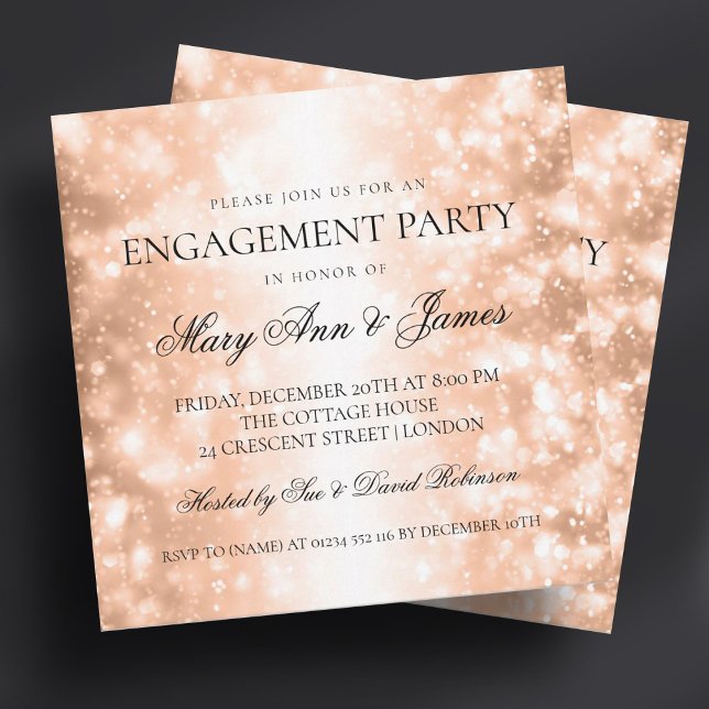 Elegant Förlovningsfest Ro Guld Shimmer Ljus Inbjudningar (Elegant Engagement Party Rose Gold Shimmer Lights Invitation)