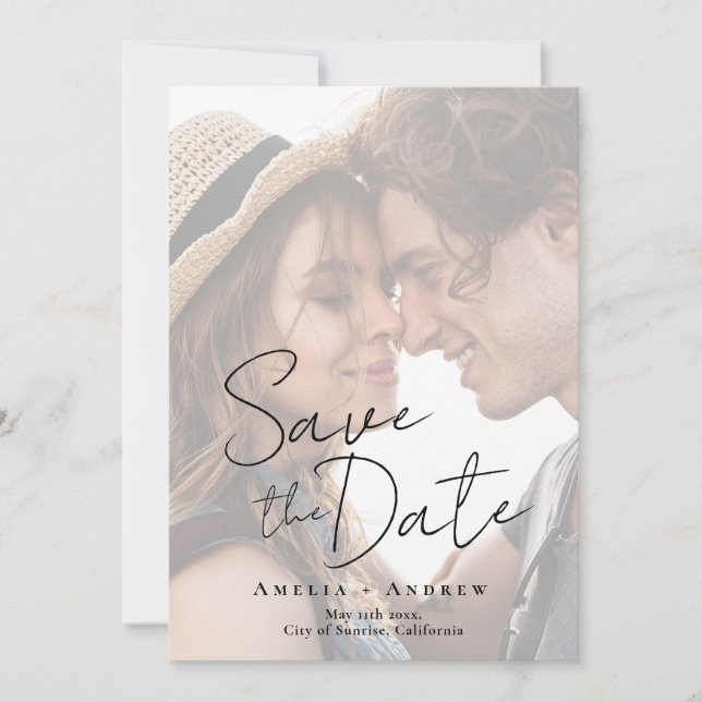 Elegant Förlovningsfoto Script Bröllop Spara Datumet (Framsida)