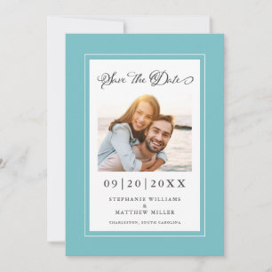 Elegant Förlovningspar Foto Aqua Spara Datumet