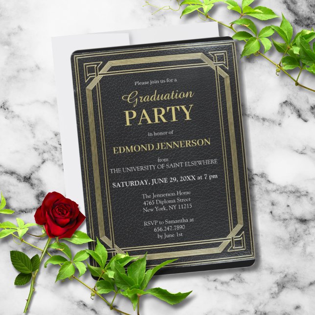 Elegant Formal Black Guld 2025-Studentfest Inbjudningar (CLASSIC BLACK ELEGANT GRADUATION PARTY INVITATION)