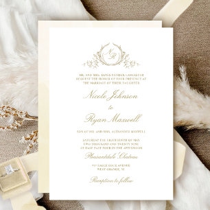 Elegant Formal Champagne Monogram Bröllop Inbjudningar