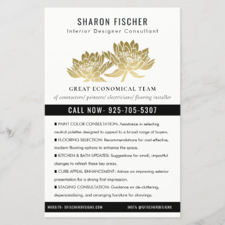 Elegant Formal Faux Gold Lotus Floral Business Flygblad