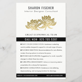 Elegant Formal Faux Gold Lotus Floral Business Flygblad