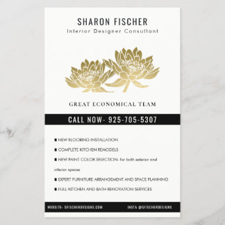 Elegant Formal Faux Gold Lotus Floral Business Flygblad