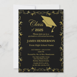 Elegant Formal Guld College Graduation Party 2025 Inbjudningar