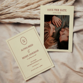 Elegant Formal Ivory Monogram Couple Photo Wedding Spara Datumet