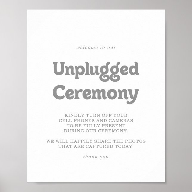 Elegant Formal Minimal Unplugged Ceremony Sign Poster (Framsidan)