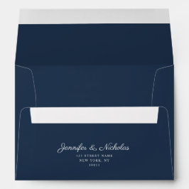 Elegant Formal Navy Blue Script Wedding Address