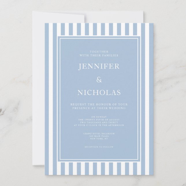 Elegant Formal Powder Blue Stripes Wedding Inbjudningar (Framsida)