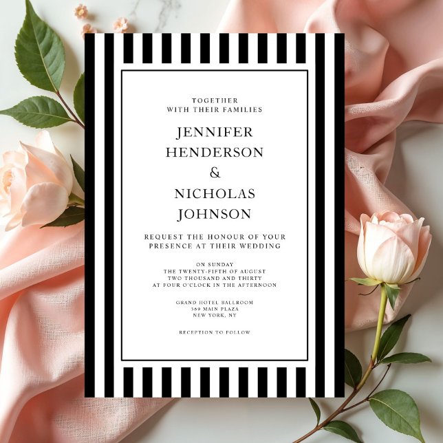 Elegant Formal Stripes Black And White Wedding Inbjudningar (Elegant Formal Stripes Black And White Wedding Invitation)