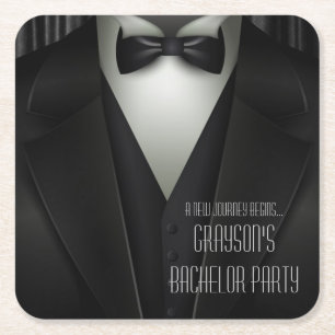 Elegant Formal Tuxedo Bachelor Party Underlägg Papper Kvadrat