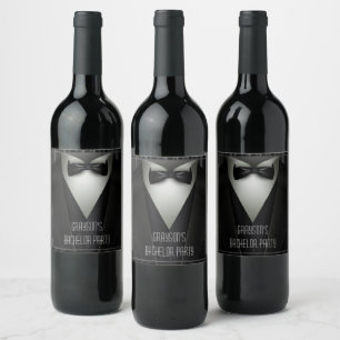 Elegant Formal Tuxedo Bachelor Party Vinflaska Etikett