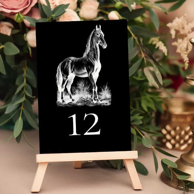 Elegant Forme Black Horse Equestrian Bröllop Bordsnummer (Skapare uppladdad)