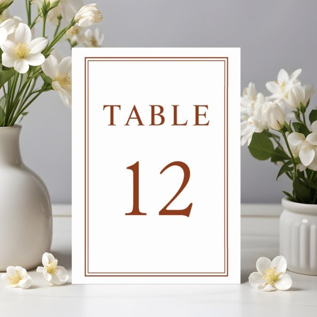 Elegant Forme Terracotta Bröllop Bordsnummer (Elegant Classic Formal Black White Wedding Table Number)