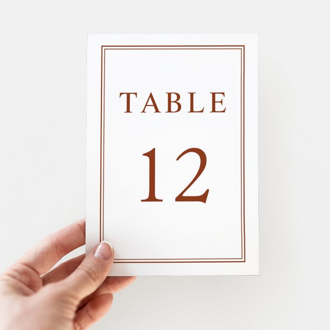 Elegant Forme Terracotta Bröllop Bordsnummer (Elegant Classic Formal Black White Wedding Table Number)
