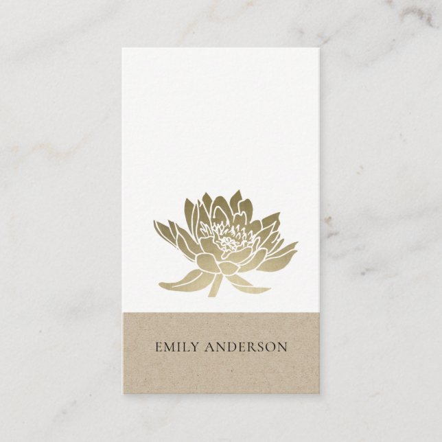 ELEGANT FORMEL KRAFT GLAM FAUX GULD LOTUS BLOMMIGT VISITKORT (Framsida)