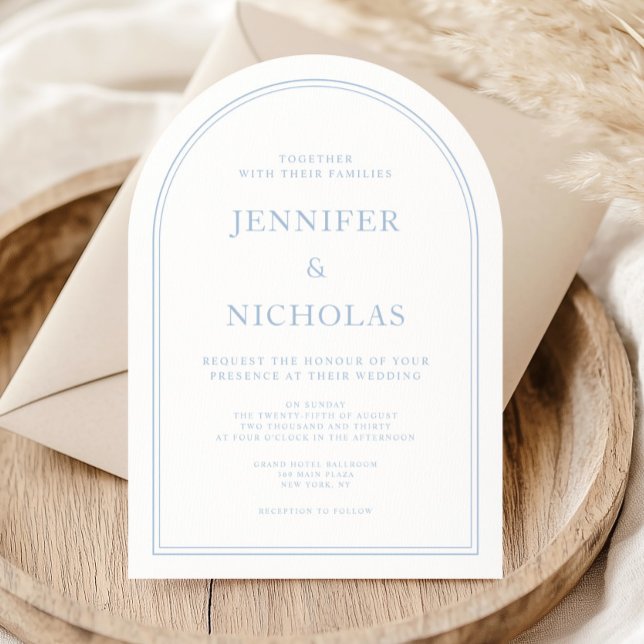 Elegant formell blå typografi Arch Inbjudningar (Elegant Formal Blue Typography Arch Invitation)