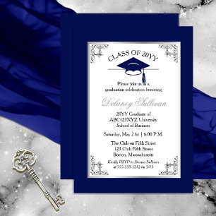 Elegant Formell Blue College Graduation Party Inbjudningar
