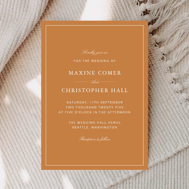 Elegant formell bränd orange bröllop inbjudningar (Elegant burnt orange wedding invitation sets a warm and sophisticated tone for your day.)