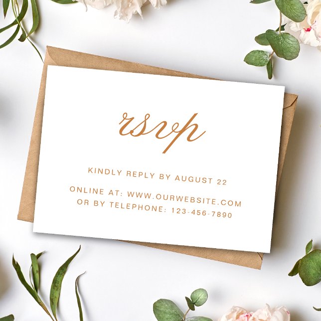 Elegant formell bränd orange bröllop OSA kort (Elegant burnt orange wedding RSVP cards help guests respond with warmth and elegance.)