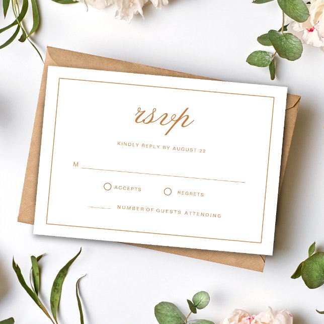 Elegant formell bränd orange bröllop OSA kort (Elegant burnt orange wedding RSVP cards streamline guest responses with timeless elegance.)