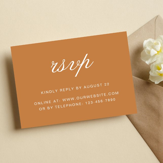 Elegant formell bränd orange bröllop OSA kort (Elegant burnt orange wedding RSVP cards make guest responses easy with refined style.)