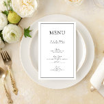 Elegant Formell Bröllop-meny för svartvitt skript<br><div class="desc">Ställ in bord lite elegans med Eleganten Formal Black & White Script Bröllop-meny. Den här snyggt designade menyn återges på ett snyggt sätt i en sofistikerad svart- och vit klassisk typografi och delikat skript. Det svarta och vita temat ger en formell beröring till din mottagningsdekanal och kompletterar alla bröllop-teman som...</div>