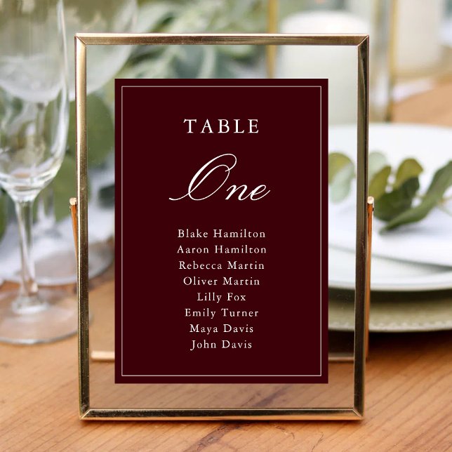 Elegant formell burgunder och elfenbensvit vigsel bordsnummer (Elegant burgundy and ivory table numbers add timeless charm and guide guests easily.)